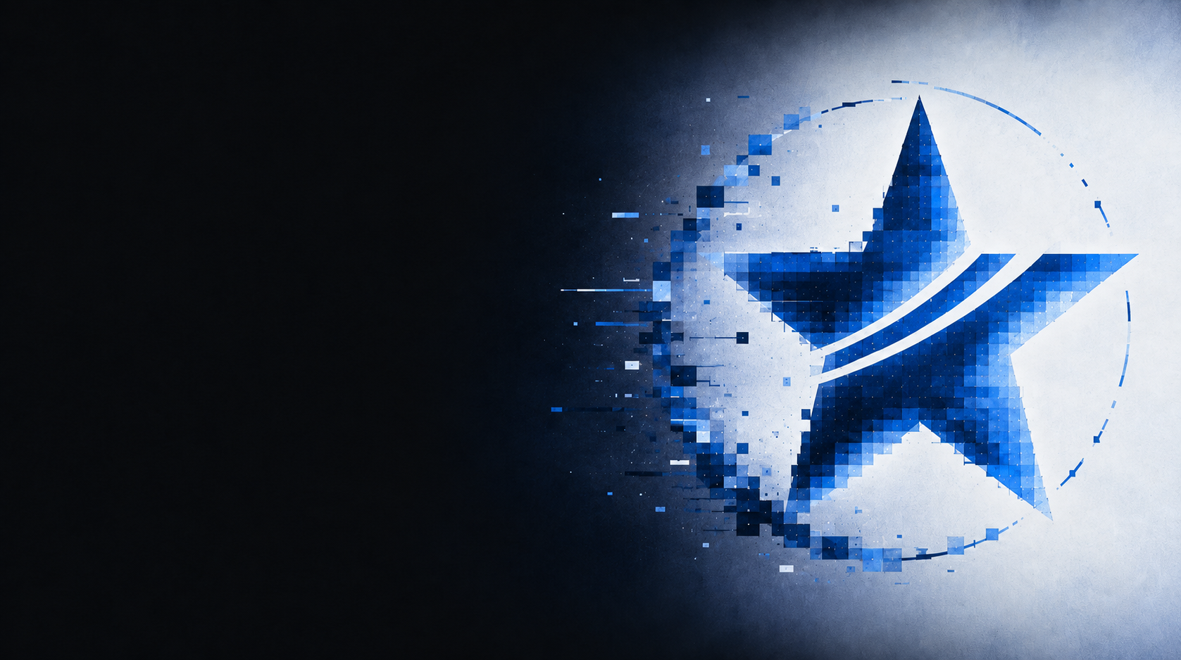 JStar — layered blue star with sweeping cuts and a fragmented orbit